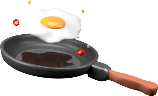 Frying pan with fried egg 3D illustration