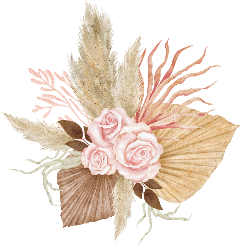 Watercolor boho tropical dried flower bouquet